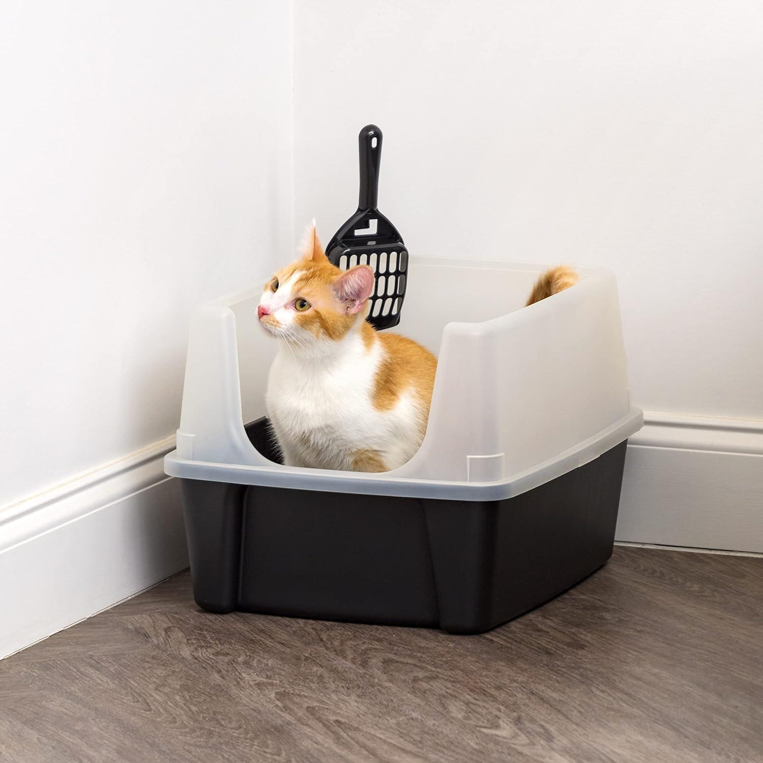 IRIS USA, Open-Top Cat Litter Box with Shield with Scoop