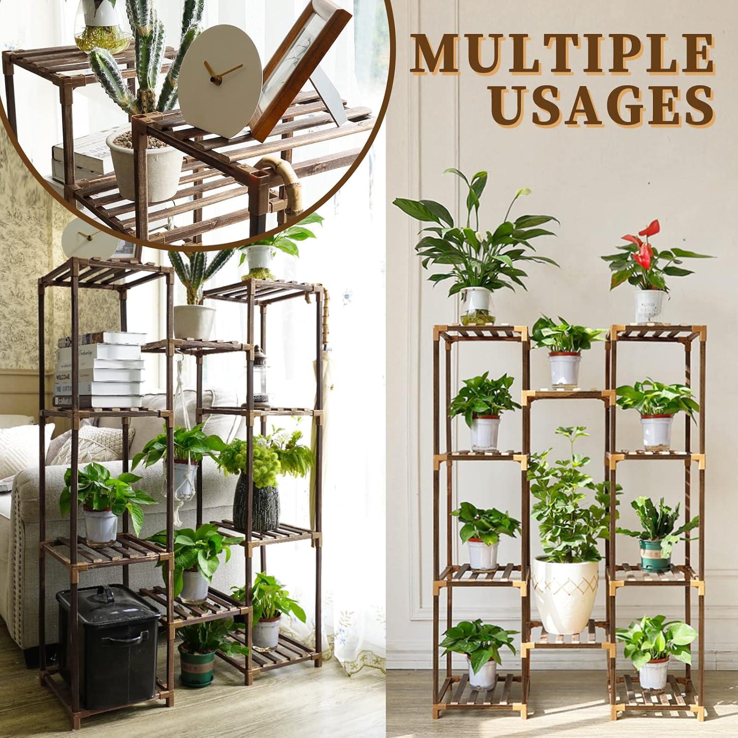 Uneedem Plant Stand Indoor Outdoor, Tall Plant Shelf for Multiple Plants, 10 tiers 11 Pot Large Plant Rack Wood Plant Holder Plant Shelves for Room Corner Balcony Garden Patio C49