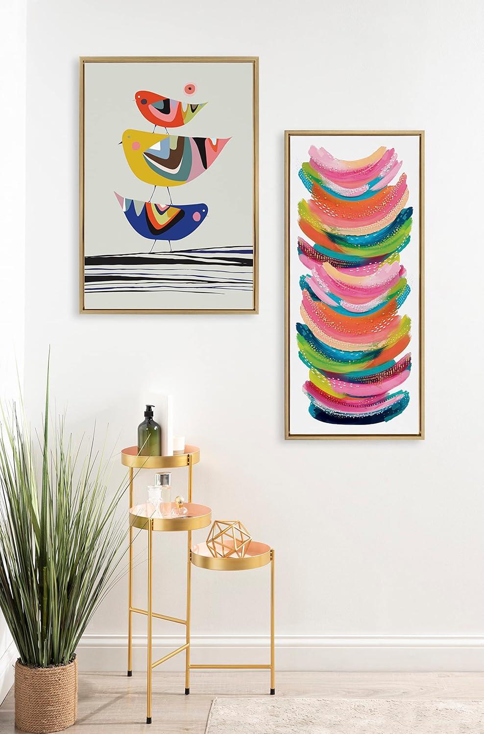 Kate and Laurel Sylvie Bright Abstract Framed Canvas Wall Art by Jessi Raulet of Ettavee, 18x40 Gold, Modern Colorful Brushstrokes Art for Wall