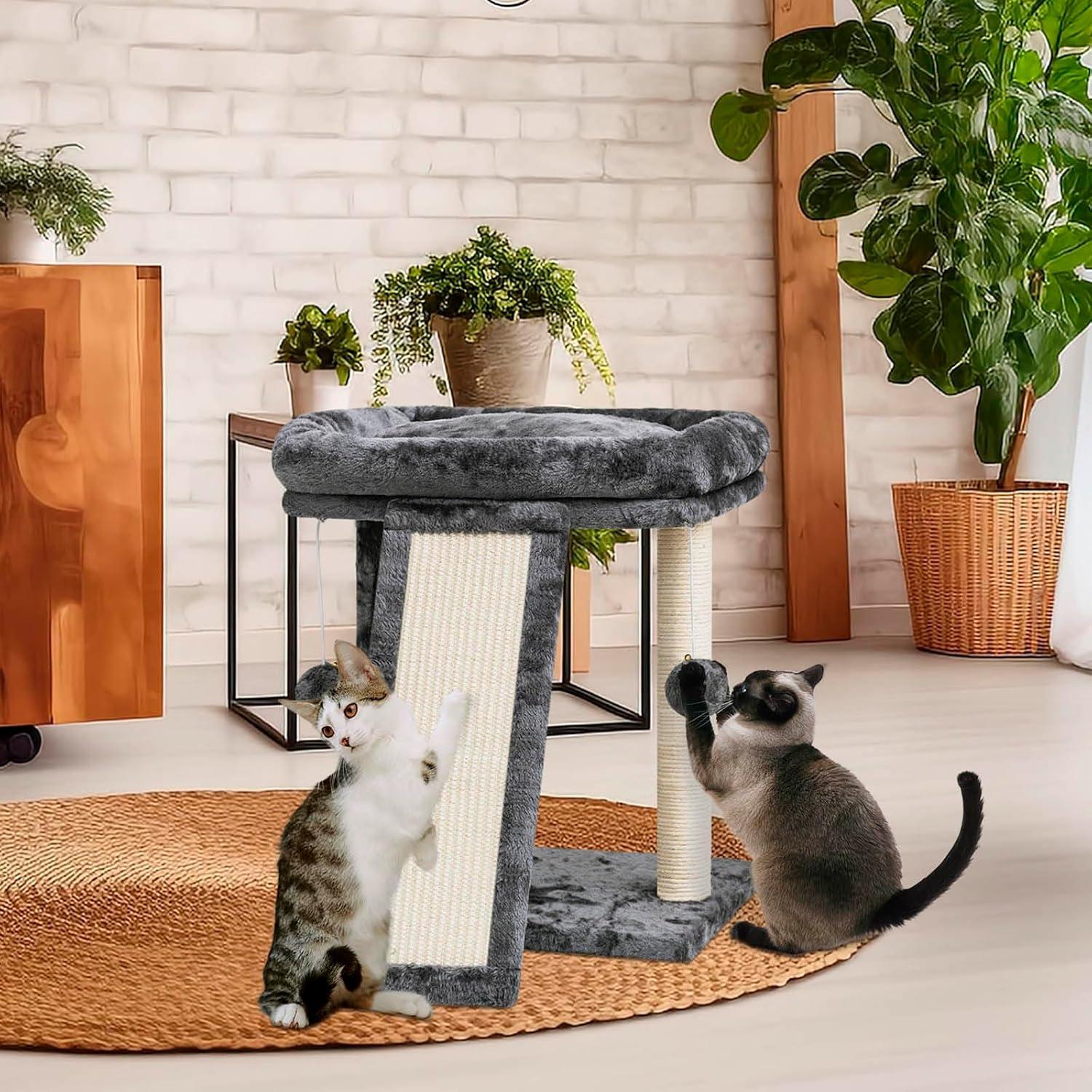 Cat Scratching Post With Perch, Cat Scratching Board For Adults, Cat Post Scratcher For Indoor Cats, 2 Dangling Balls Great For Kittens