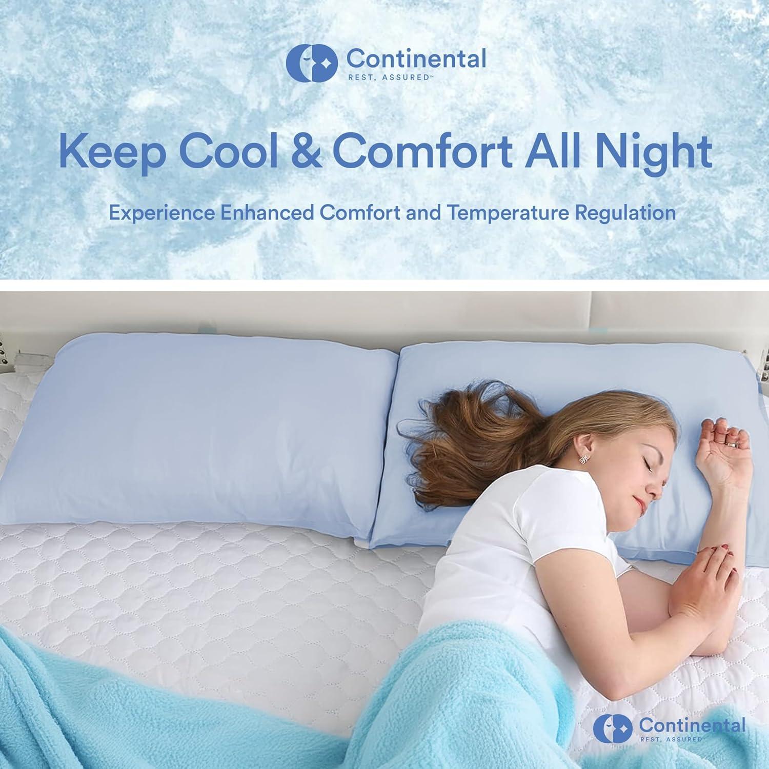 Continental Bedding Cooling Pillow Protector with Zipper Closure - Breathable Polyester/Nylon Fabric Pack of 2 Standard Size
