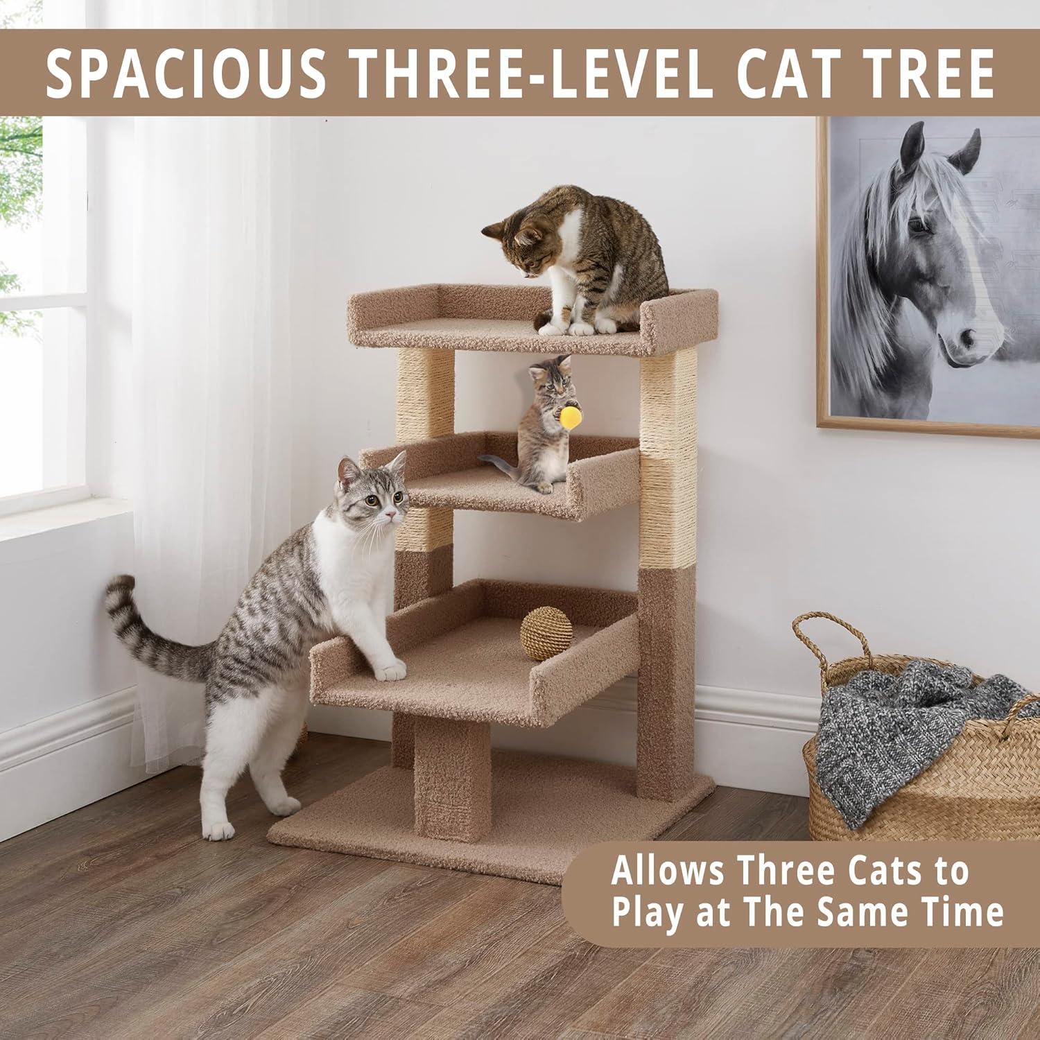 Nala 3-Tier Cat Tree Tower for Indoor Cats – Large Cat Tower & Cat Condo for Large Cats | Cat Tree House & Cat Castle for Multi-Cat Homes - Beige