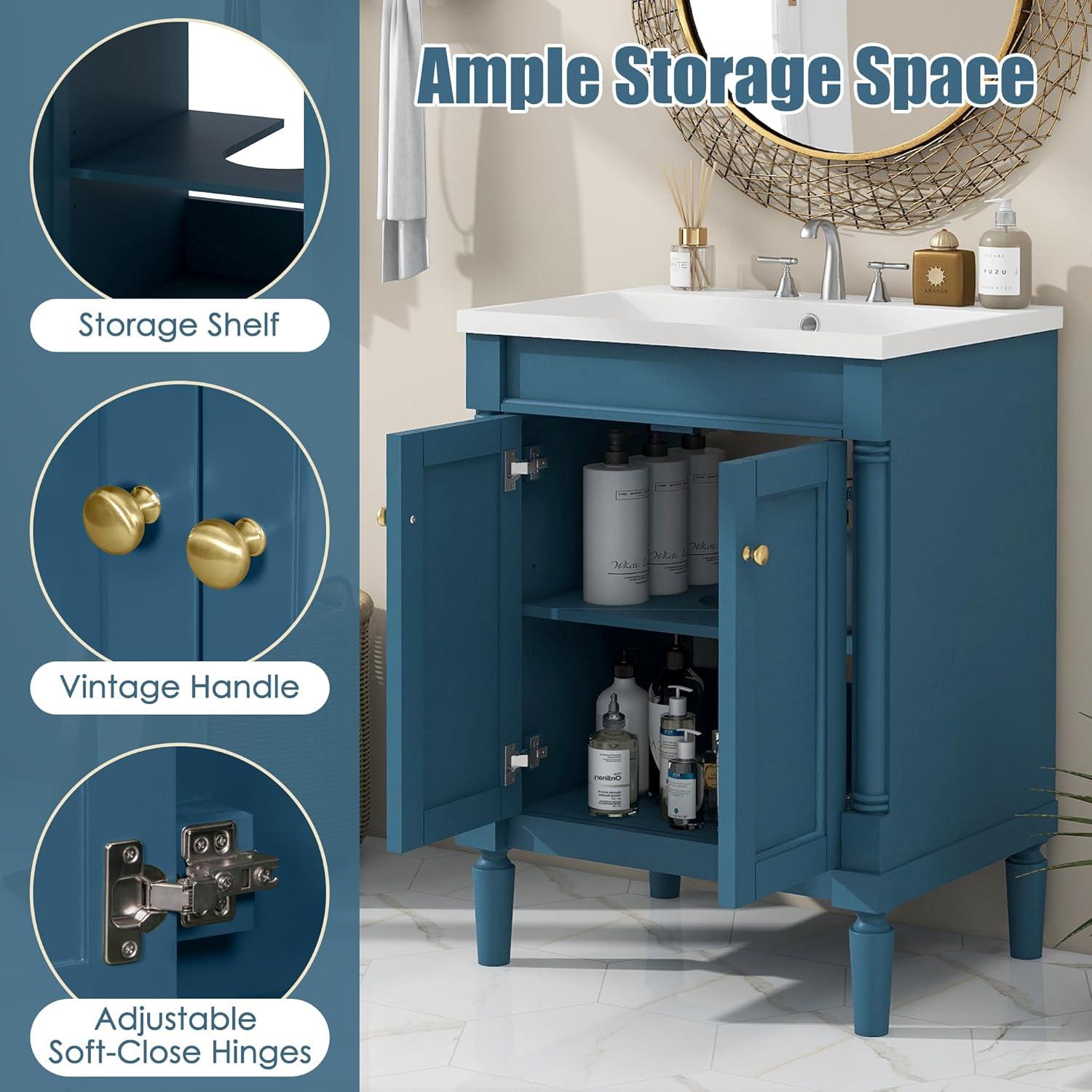 Green Shaker Style Bathroom Vanity with Tempered Glass Top