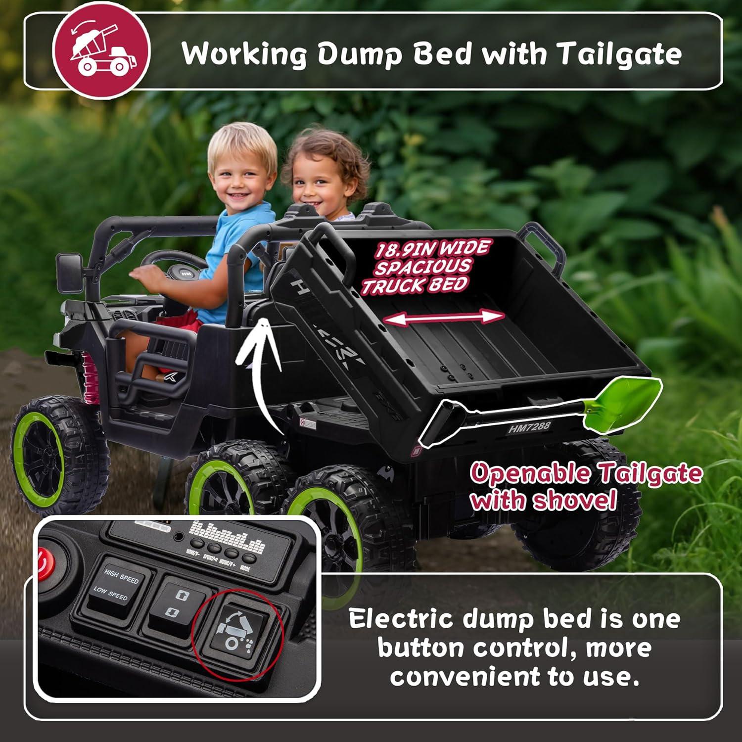 4 Wheels 24V Ride on Dump Truck Toys 2 Seater Kids Ride On UTV Car with Remote Control,Electric Dump Bed