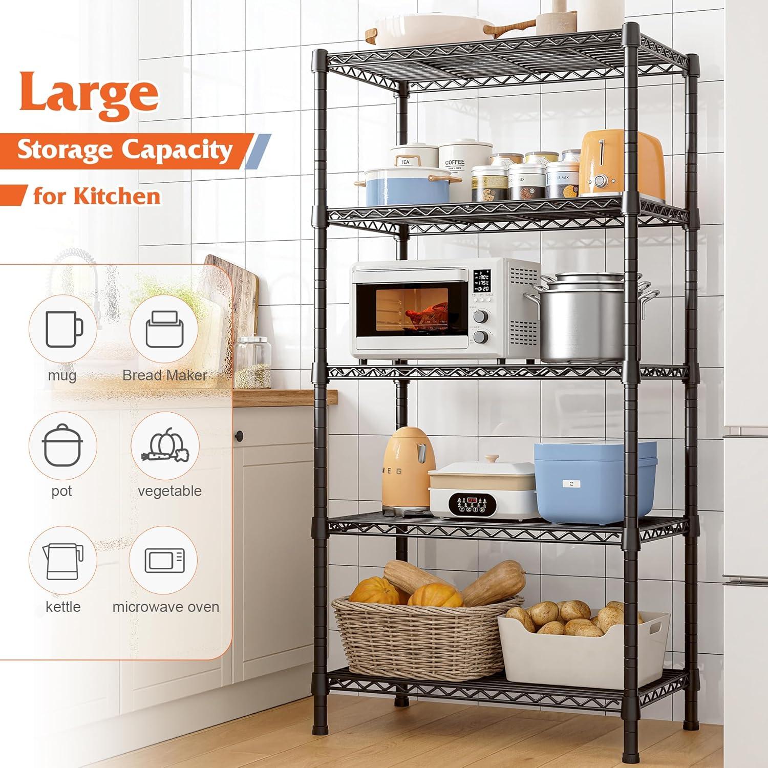 Wire Shelving Rack 5-Tier Metal Shelves for Storage Adjustable Garage Shelving Heavy Duty Storage Shelves for Storage Rack, 24" W X 14" D X 59" H