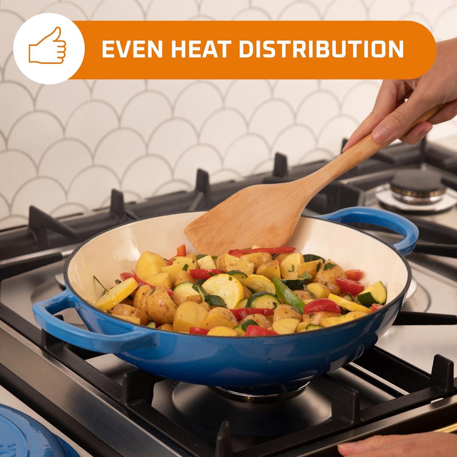 Bruntmor 121oz Qt - Enameled Cast Iron Dutch Oven With Handles and Lid | Cast Iron Skillet with Non-Stick Coating, Marine Blue