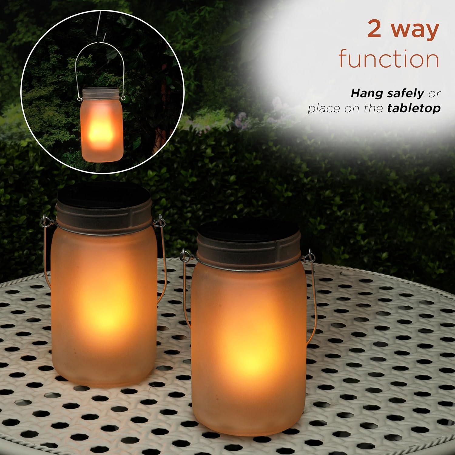 Clear Solar Powered LED Pathway Lantern Jars, Set of 2