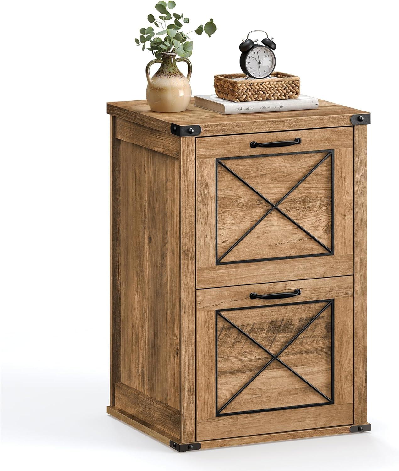 Honey Brown 2-Drawer Farmhouse Filing Cabinet with Metal Accents