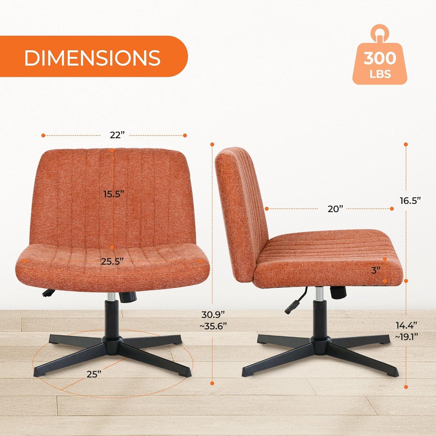 Orange Factory Brown Office Chair, Armless Criss Cross Legged Chair No Wheels, Comfy Home Office Desk Chairs, Adjustable Swivel Padded Fabric Vanity Task Computer Chair
