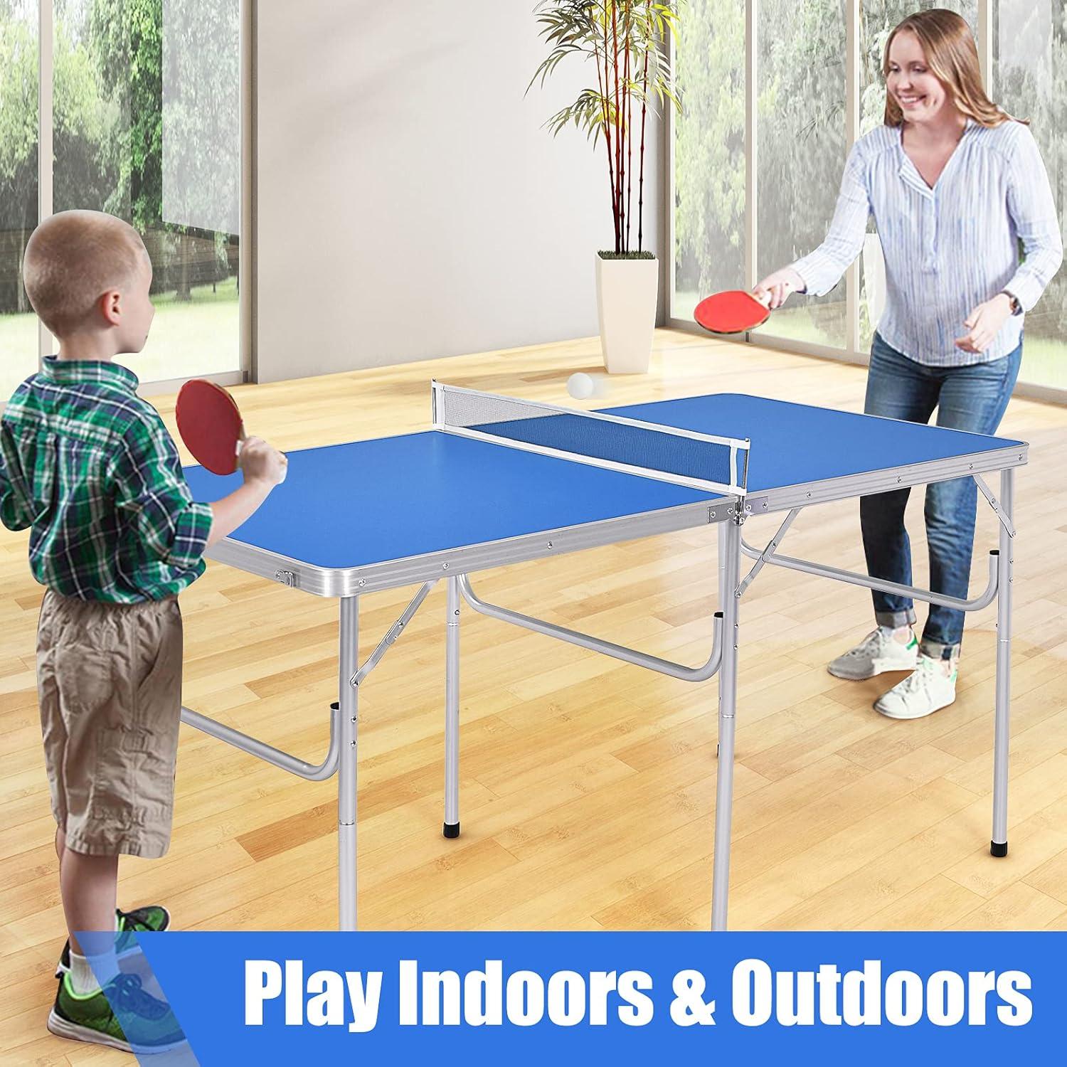 Blue Foldable Portable Ping Pong Table with Net and Accessories