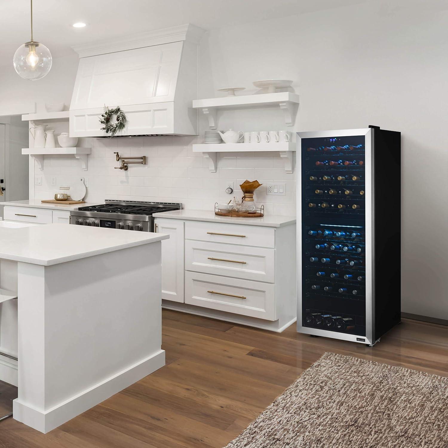 98-Bottle Black and Silver Dual Zone Wine Cooler with Glass Door