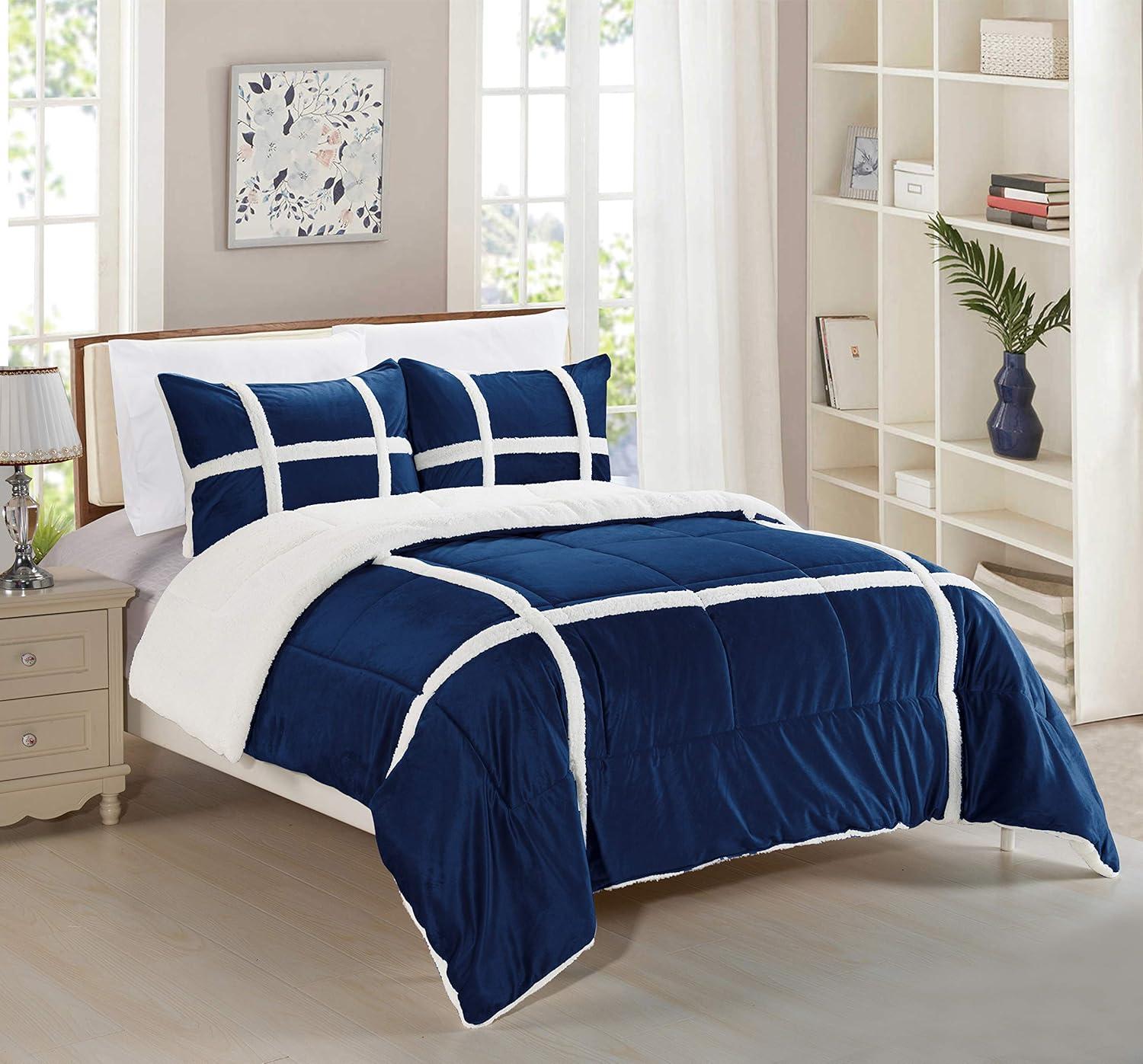 Navy Full Microfiber Down Alternative Reversible Bed Set