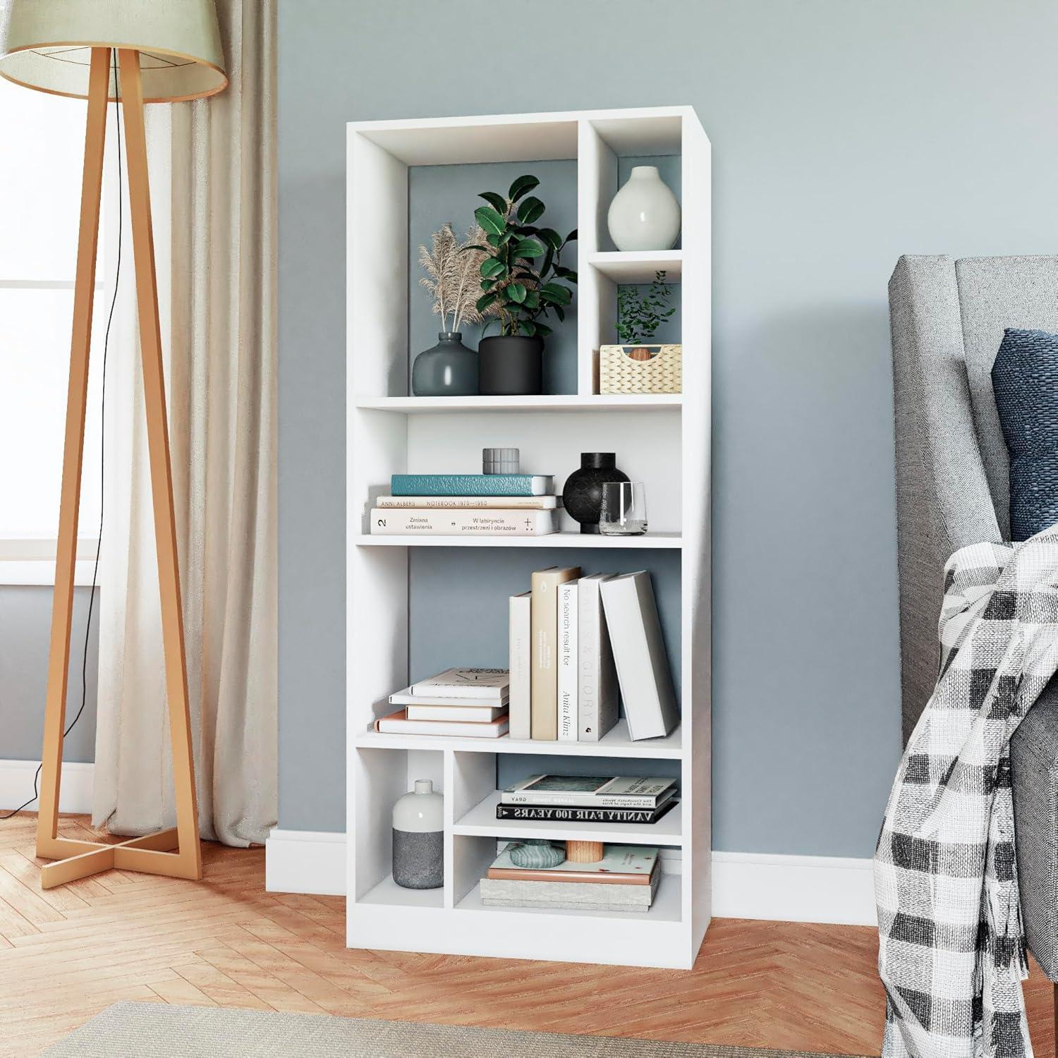 White Modern 8-Shelf Wooden Bookcase