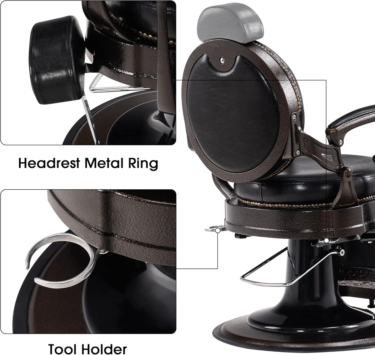 BarberPub Heavy Duty Vintage Barber Chair,  Salon Chair with Metal Frame