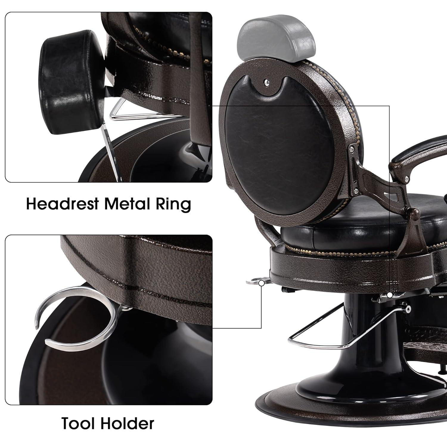 BarberPub Heavy Duty Vintage Barber Chair,  Salon Chair with Metal Frame