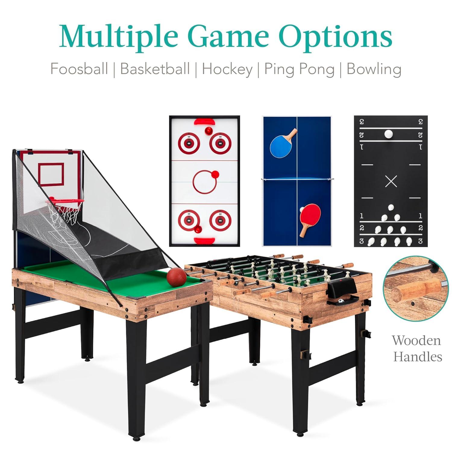 Best Choice Products 13-in-1 Combo Game Table Set w/ Ping Pong, Foosball, Basketball, Hockey, Archery - Natural