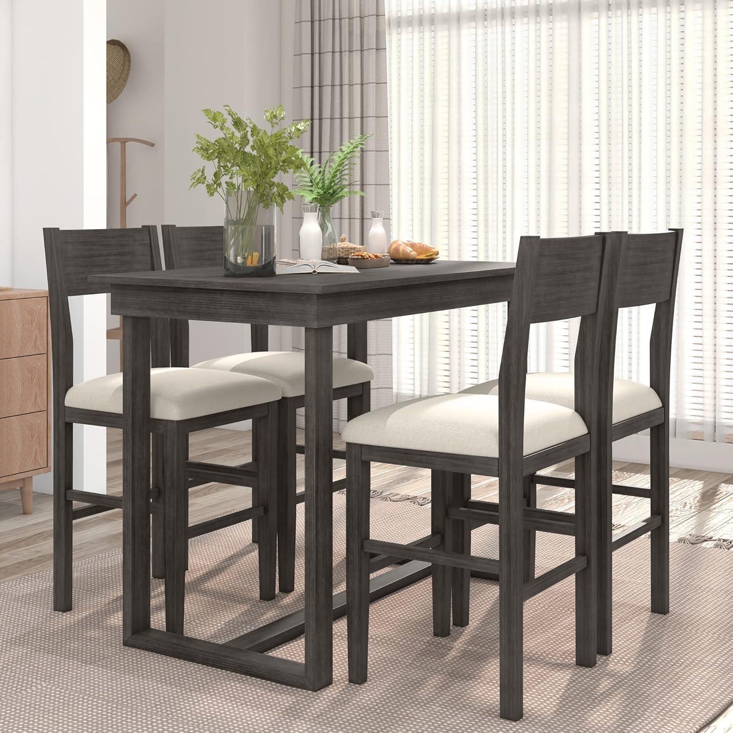 Gray Counter Height Dining Set with Upholstered Chairs