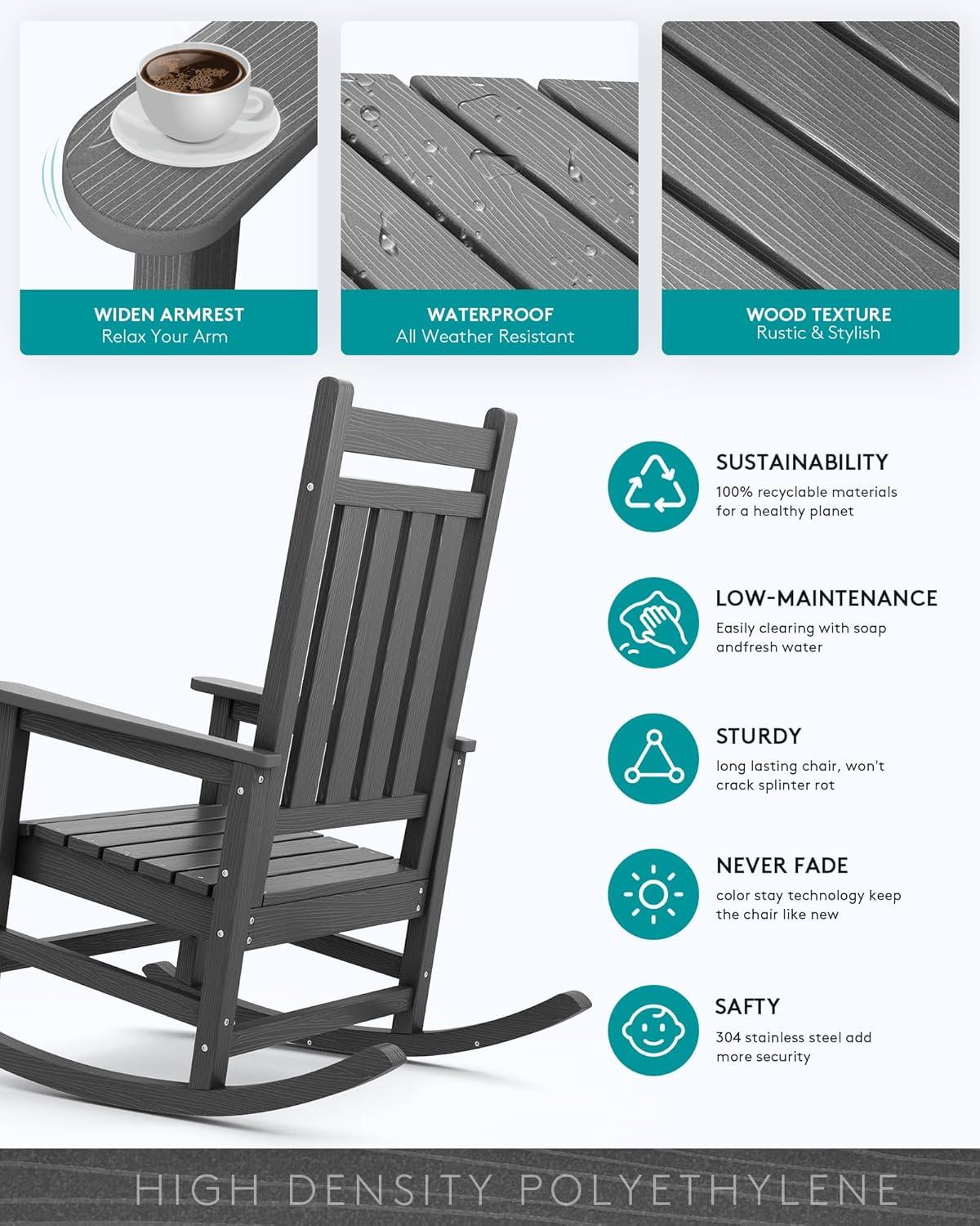 Grey Polyethylene Outdoor Rocking Chair with Arms