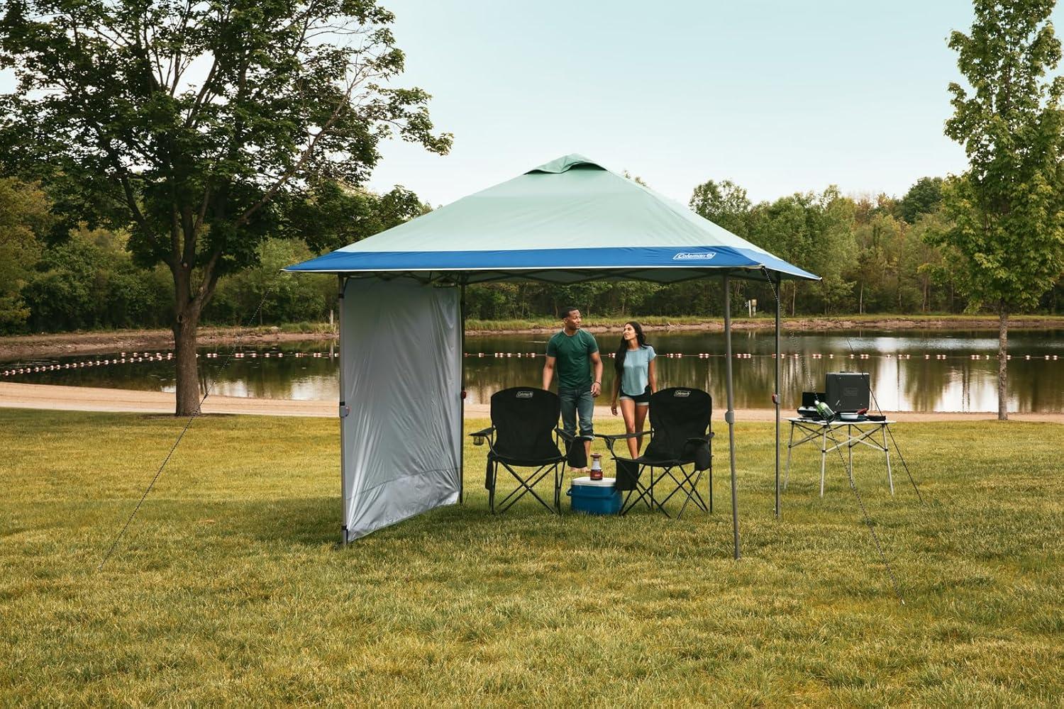 Coleman Oasis 10x10 Green and Blue Aluminum Canopy with Sun Wall