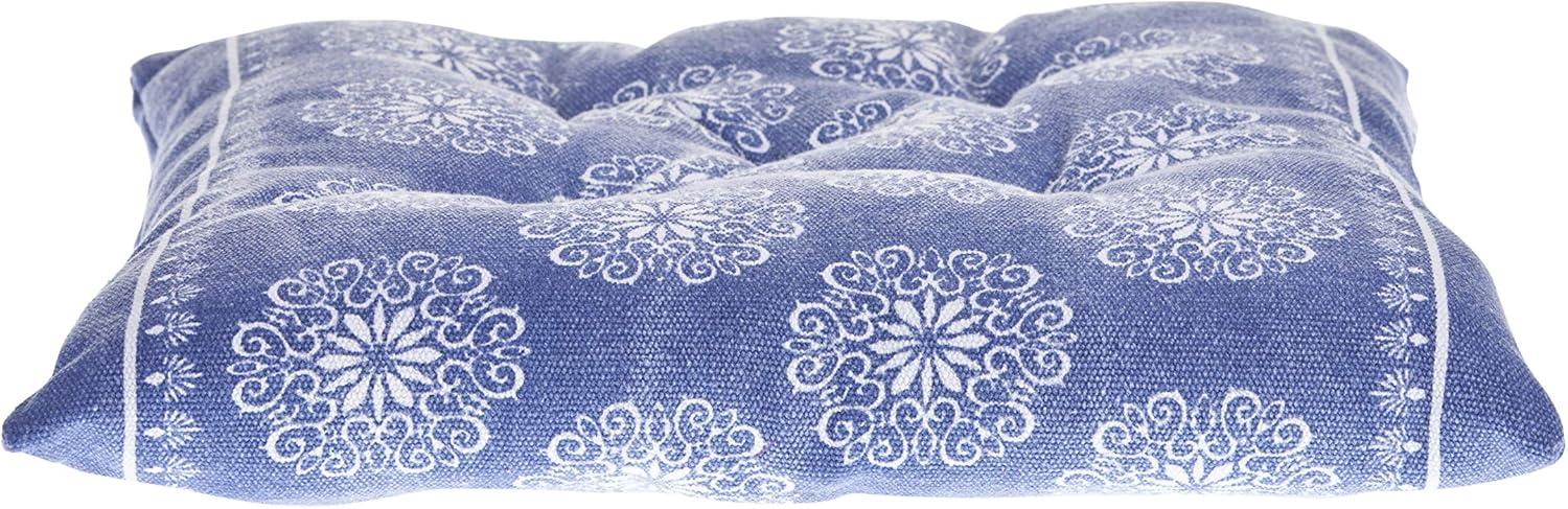 Twilight Blue and Ivory Floral Chair Cushion, 17" x 17"