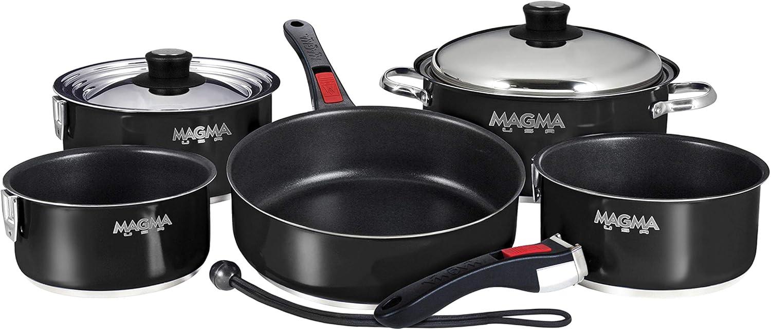 Magma Nestable 10 Piece Induction Non-Stick Enamel Finish Cookware Set - Jet Black Magma Nestable 10 Piece Induction Non-Stick Enamel Finish Cookware Set - Jet Black