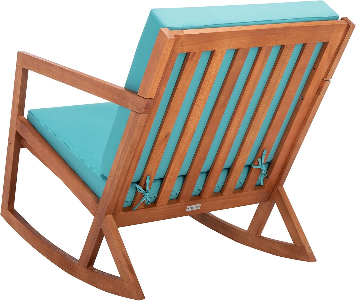 Elegant Eucalyptus Wood Outdoor Rocking Chair with Aqua Cushions