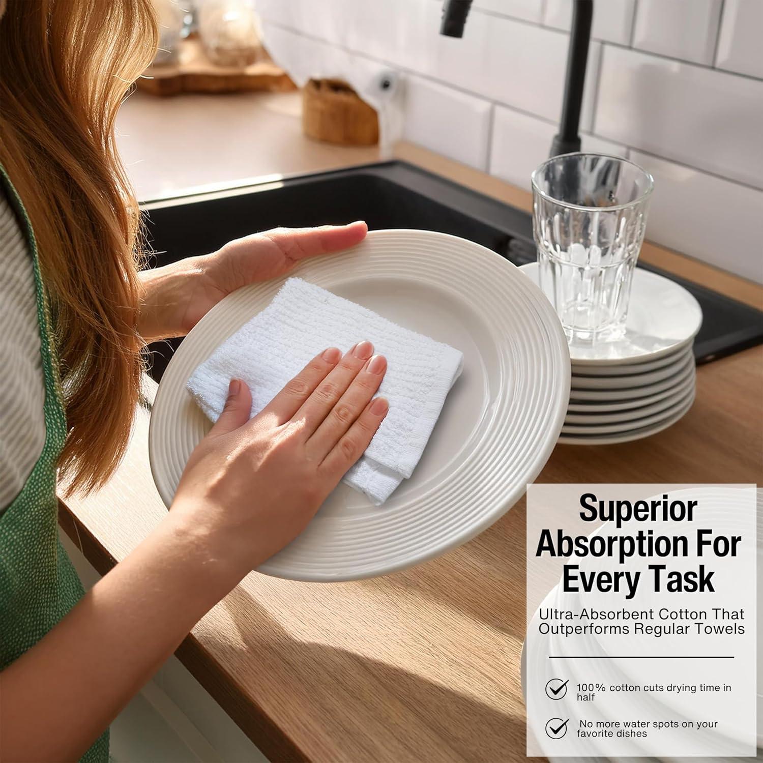 Living Fashions 12 Pack Terry Dish Cloths - Cleaning Dish Cloth Towels Bulk Set - Size 12" x 12"