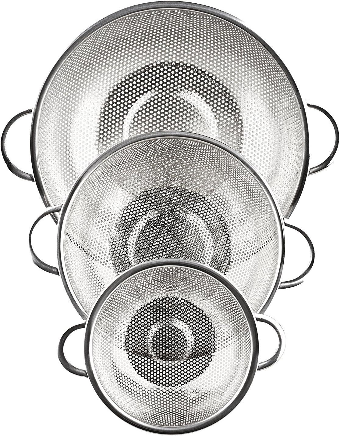 holm 3-Piece Stainless Steel Mesh Micro-Perforated Colander Set (1-Quart, 2.5-Qu