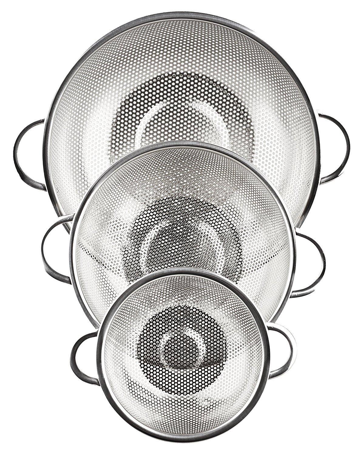 holm 3-Piece Stainless Steel Mesh Micro-Perforated Colander Set (1-Quart, 2.5-Qu