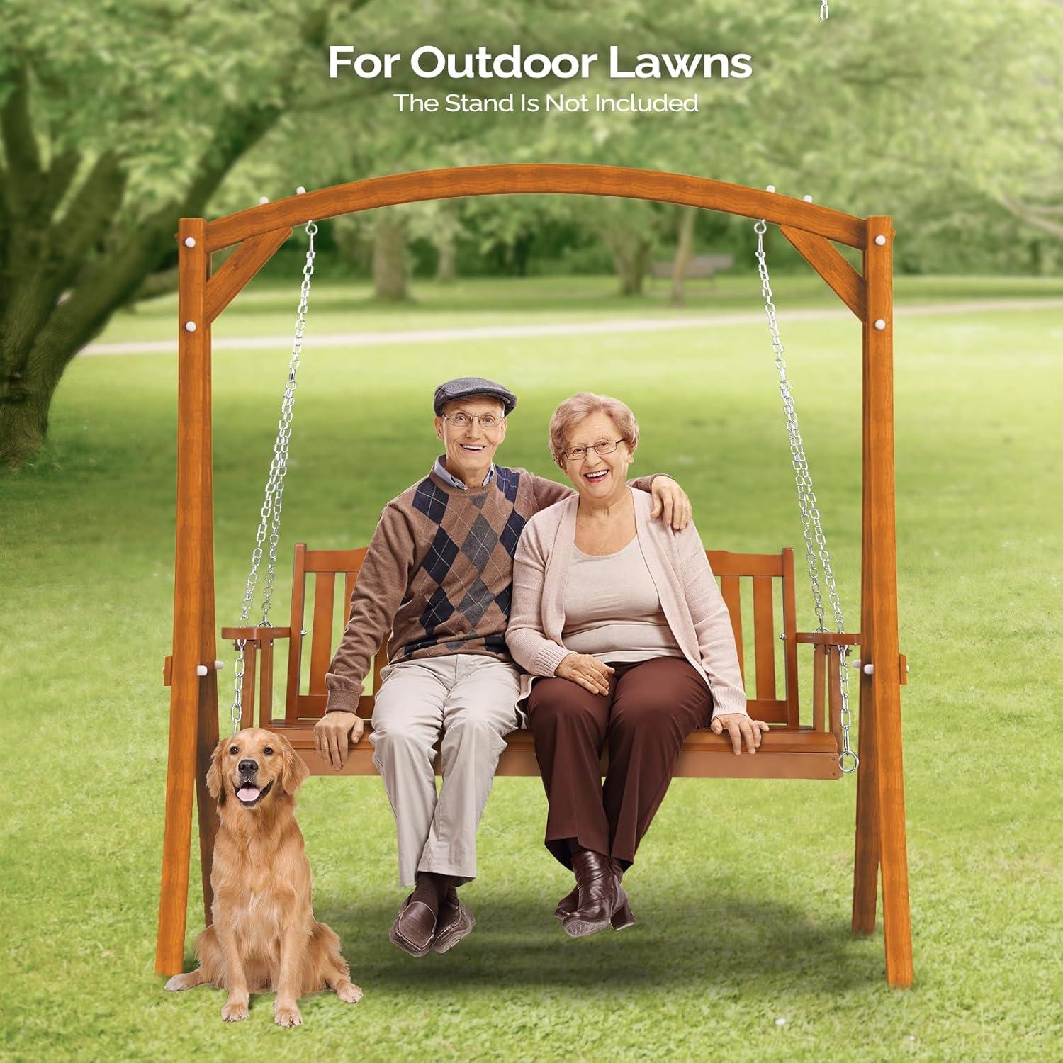 5 FT Brown Pine Outdoor Porch Swing with Adjustable Chains