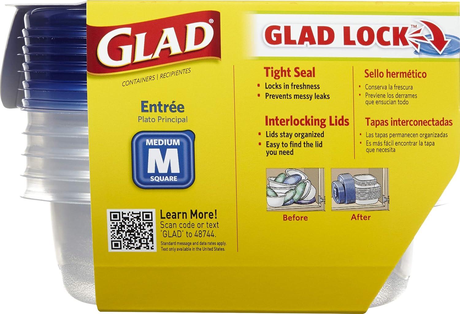 Glad Medium Square Food Storage Containers, (25 Oz) -5 Count, Standard