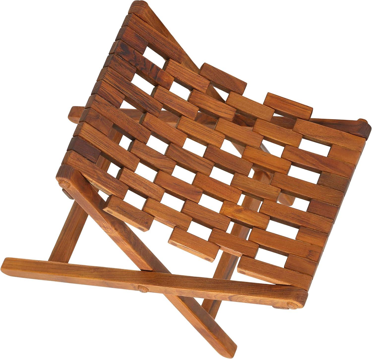 Teak Wood Mosaic Folding Stool with Trellis Design