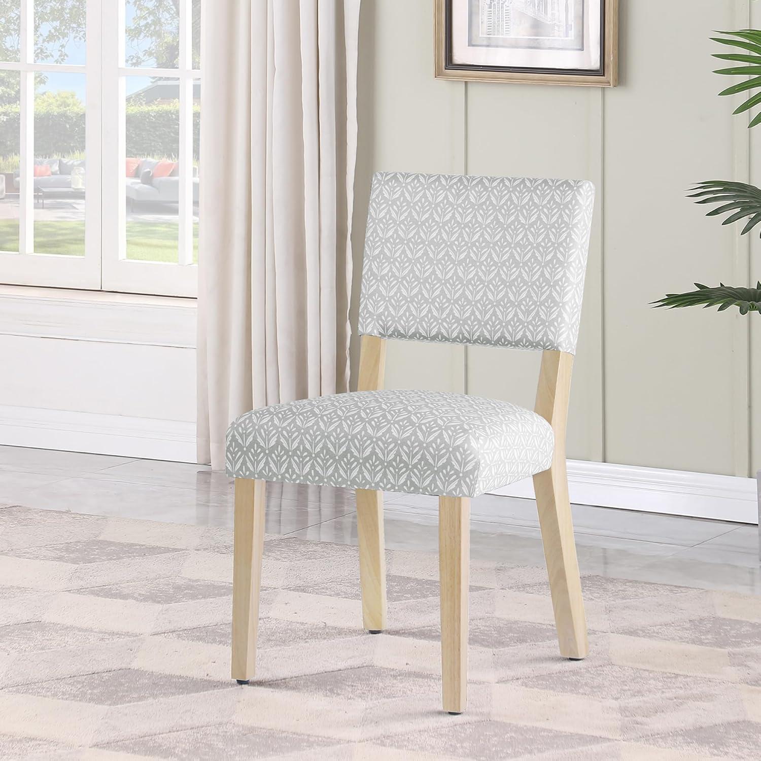 Light Gray Upholstered Parsons Side Chair with High Wood Legs