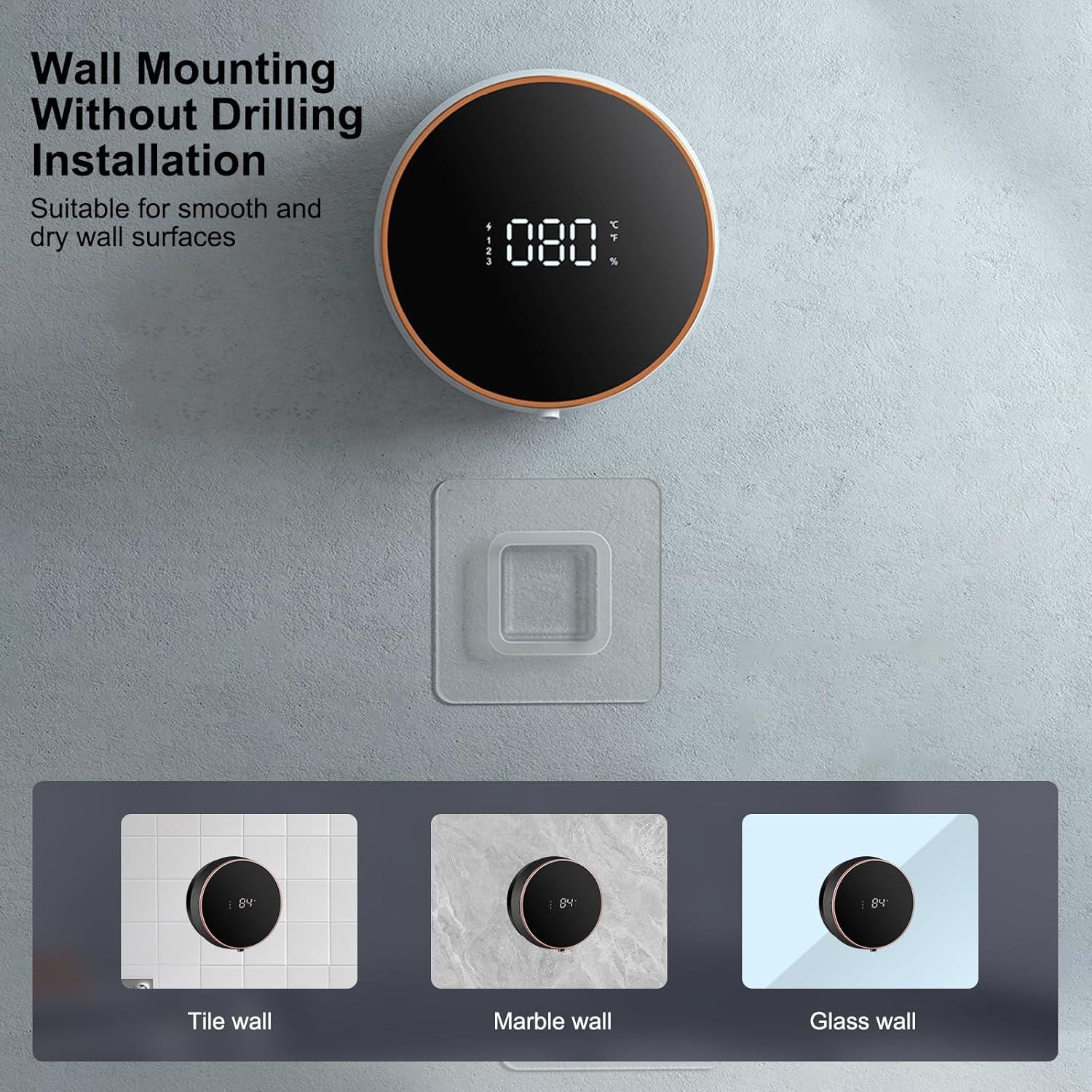 Automatic Soap Dispenser Foam Bathroom: Wall Mount Rechargeable Touchless Adjustable Auto Smart Electric Plastic Black Foaming Soap Dispenser with Clock - Kitchen - Hand Dish Lotion Couple Kids