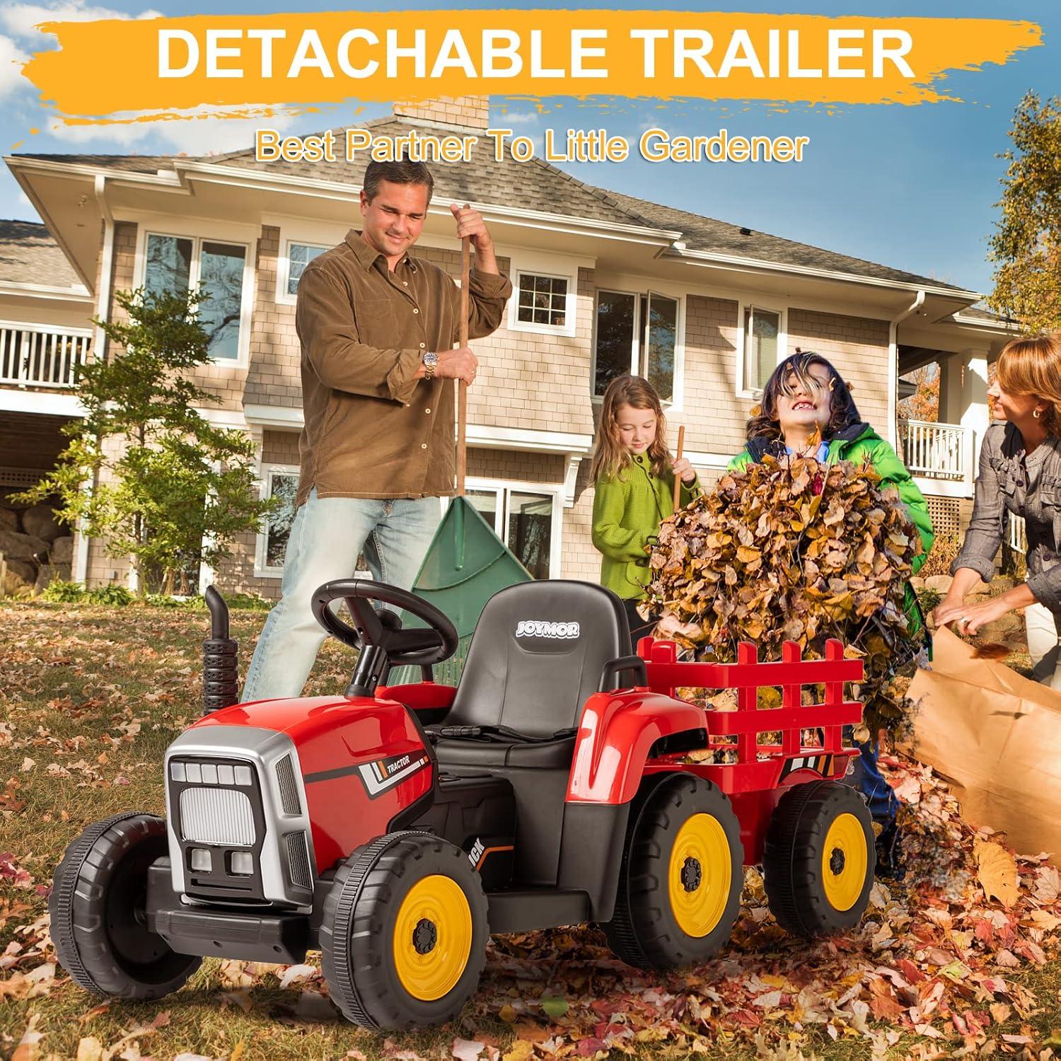 JOYMOR Ride on Tractor with Remote Control, 12V Electric Tractor with Trailer for Toddler, Battery Powered Ride on car Toy for Boys and Girls