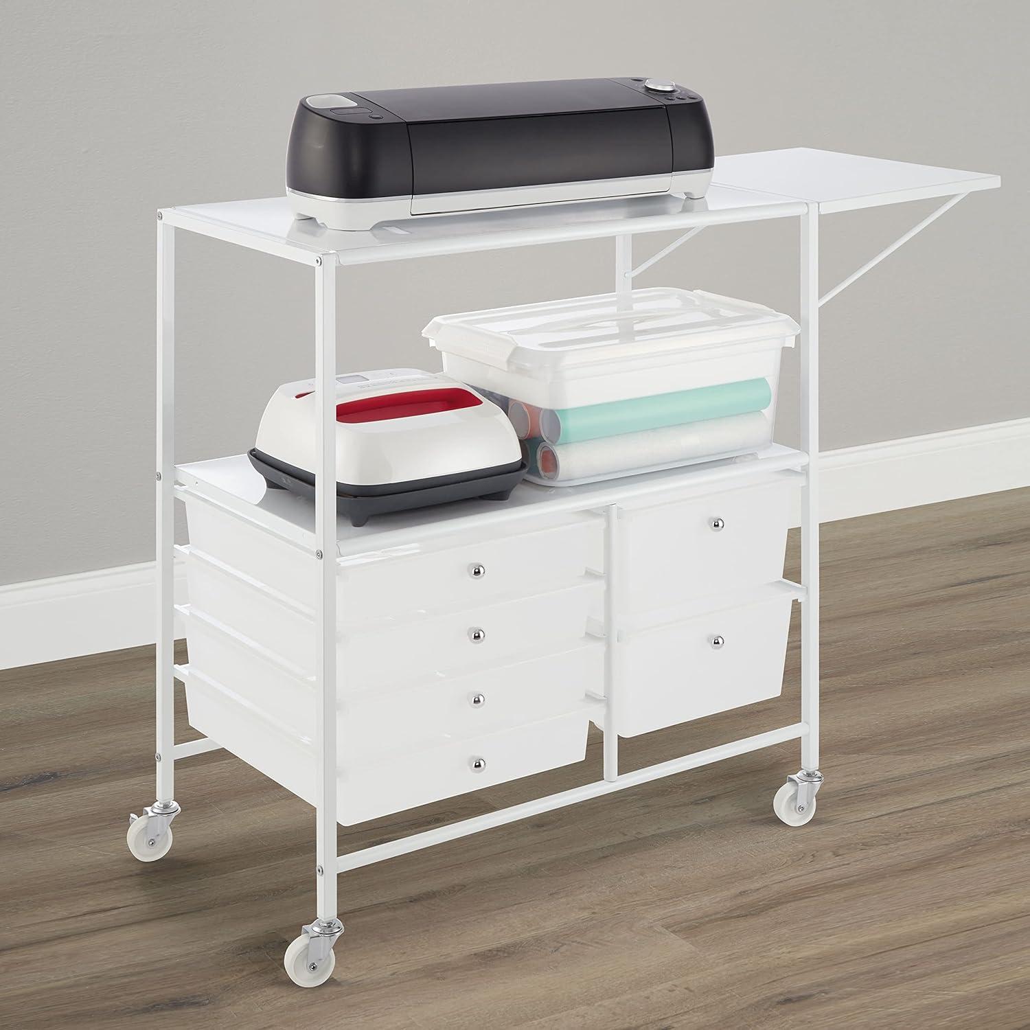 Simply Tidy Essex Home or Office Rolling Cart with Storage Drawers, White