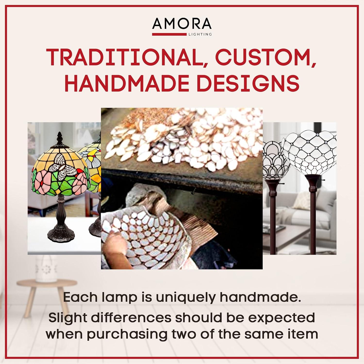 Amora Lighting Tiffany Style Ceiling Fixture Lamp Jeweled 17" Wide Stained Glass White Bedroom Hallway Gift AM108CL17B