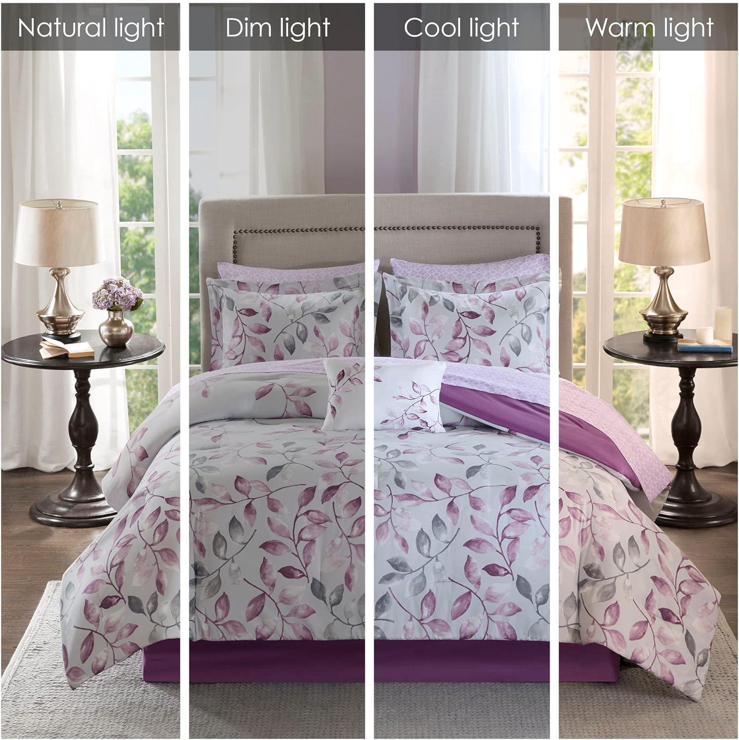 Lafael Purple/White Microfiber Reversible Traditional Comforter Set with Cotton Bed Sheets