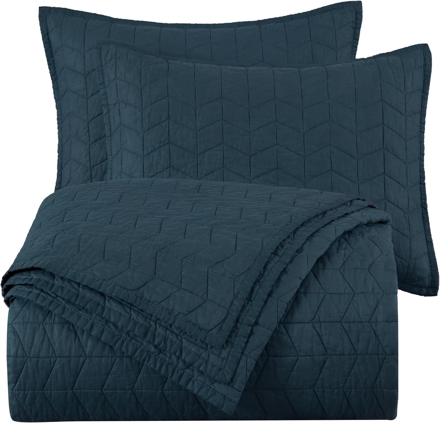 King Size Dark Blue Cotton Reversible Quilt Set