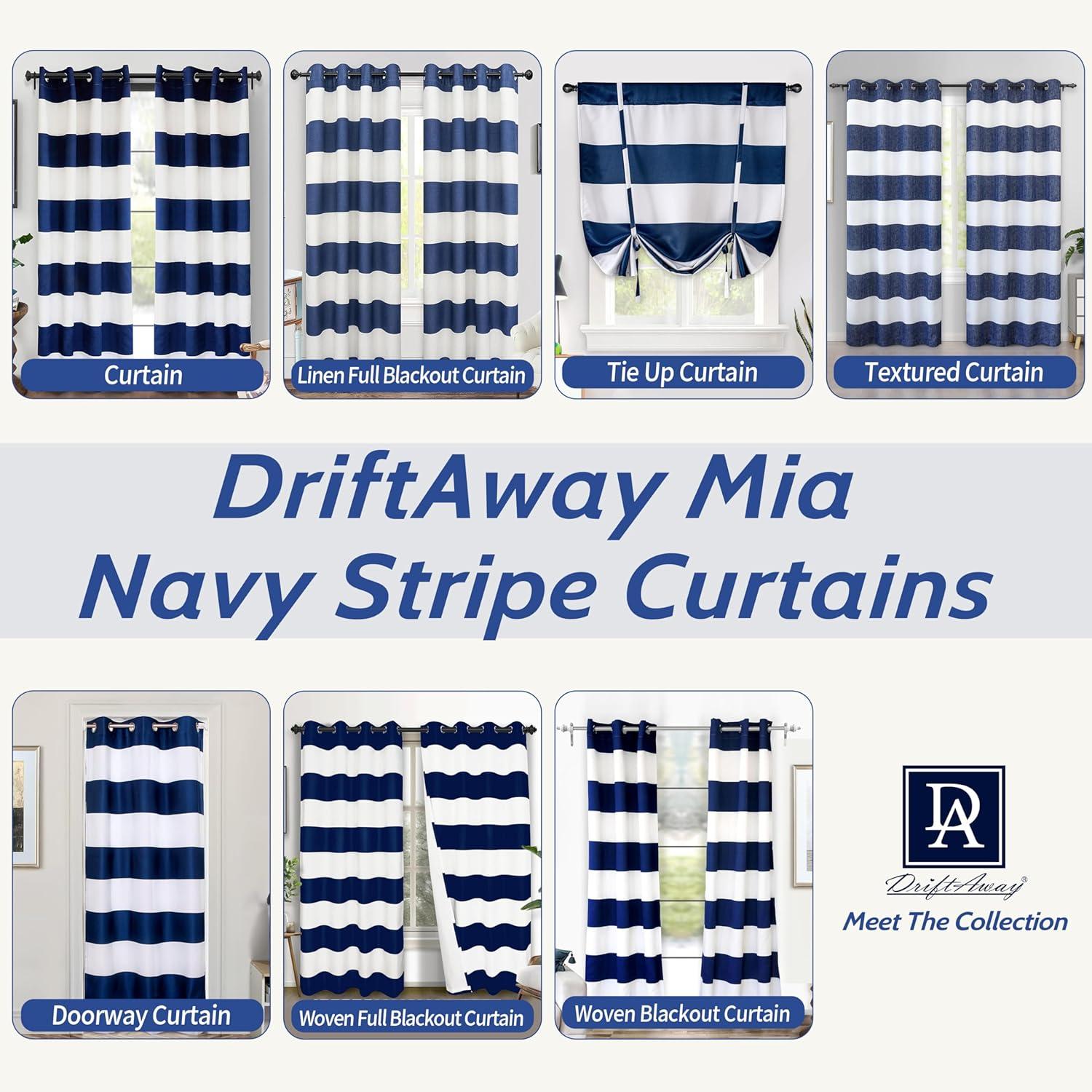 Driftaway Mia Stripe Room Darkening Grommet Unlined Window Curtains, Set Of Two Panels, Each 52"X63" (Navy)