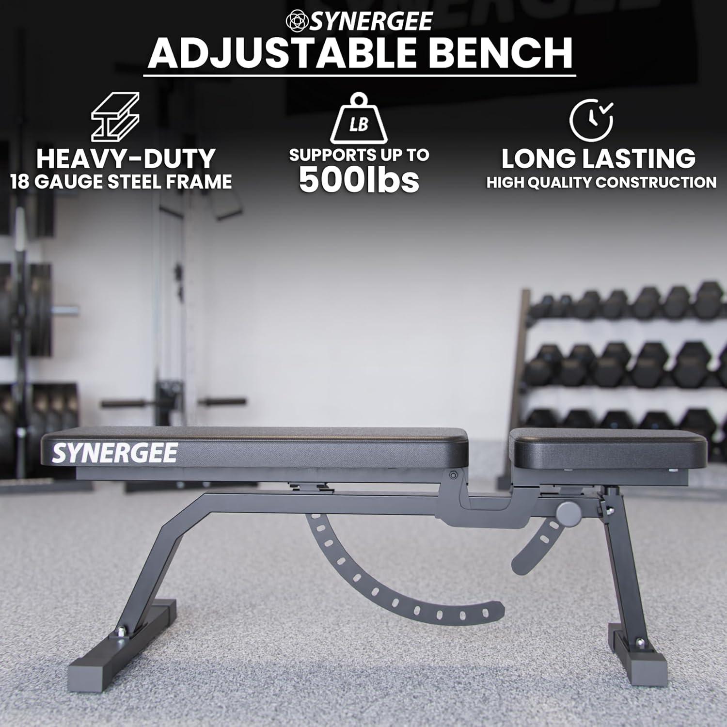 Synergee Banco de Entrenamiento Inclinado Ajustable Banco de Pesas para Ejercicios y Entrenamientos con Mancuernas y Barras. Ideal para Gimnasios Comerciales, Garajes y en Casa.