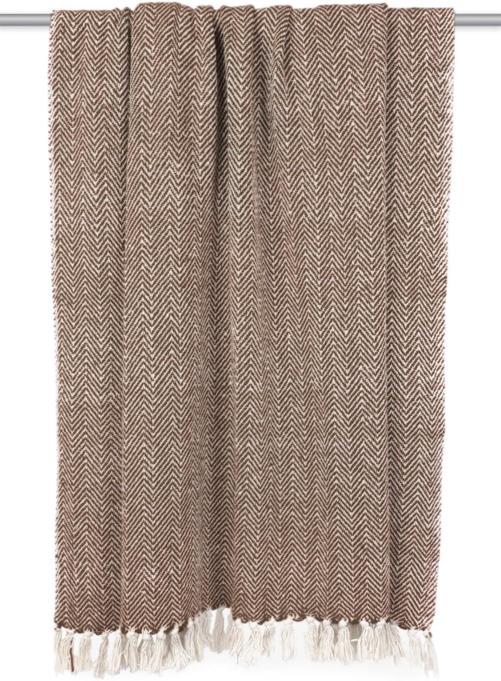 50"x60" Chevron Handloom Throw Blanket Dark Brown - Design Imports: Cotton, Hypoallergenic, Machine Washable