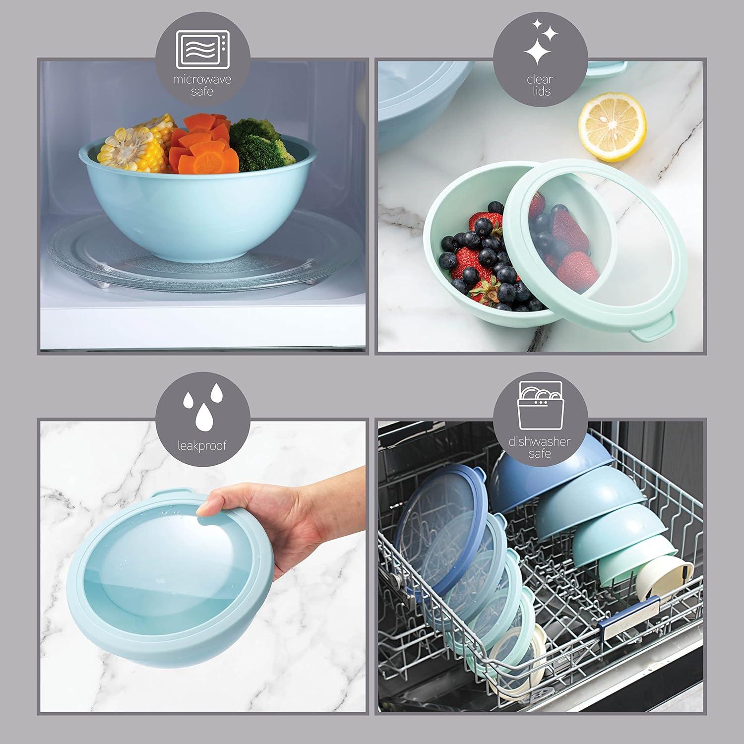 COOK WITH COLOR 12-Pc Mixing Bowls with Lids Set Plastic Bowls for Kitchen, Blue