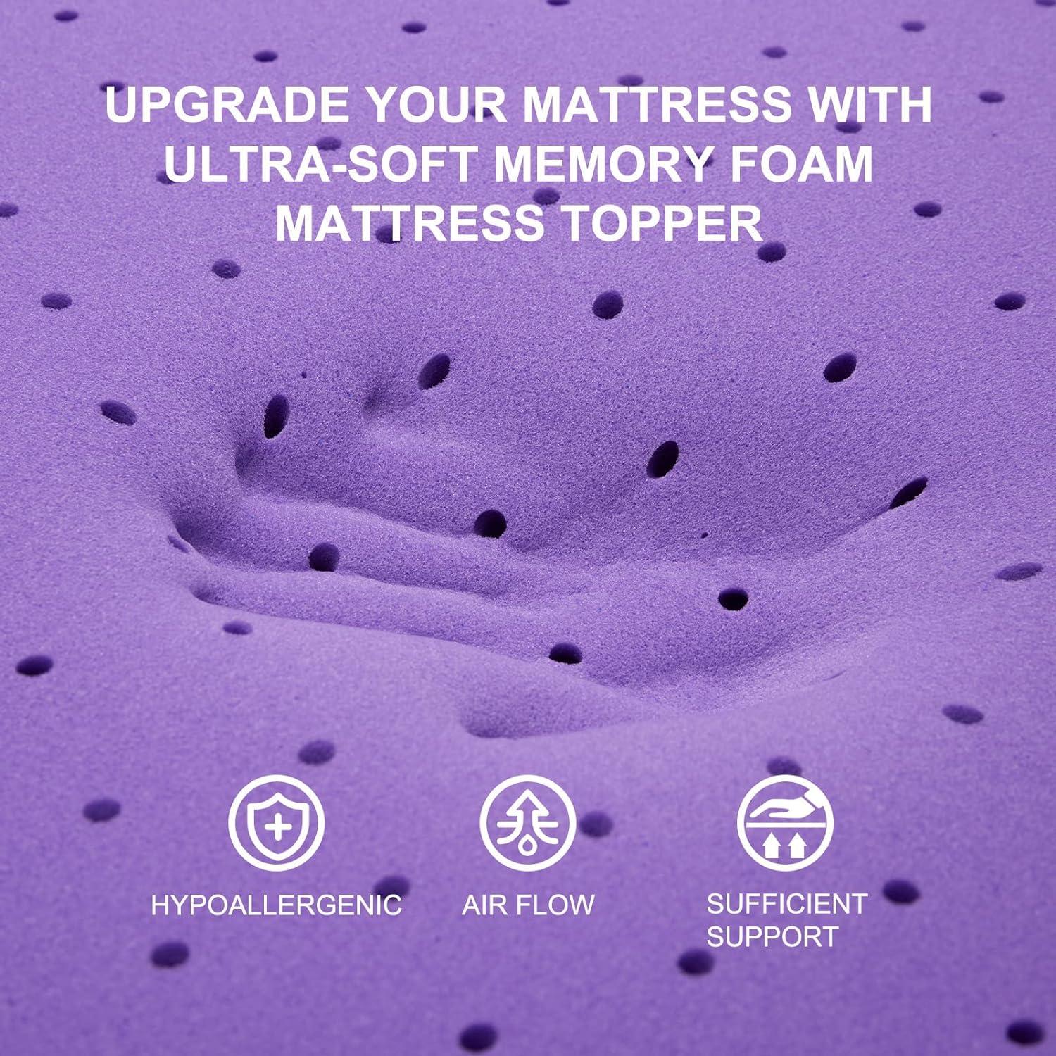 Queen Purple Gel Memory Foam Mattress Topper