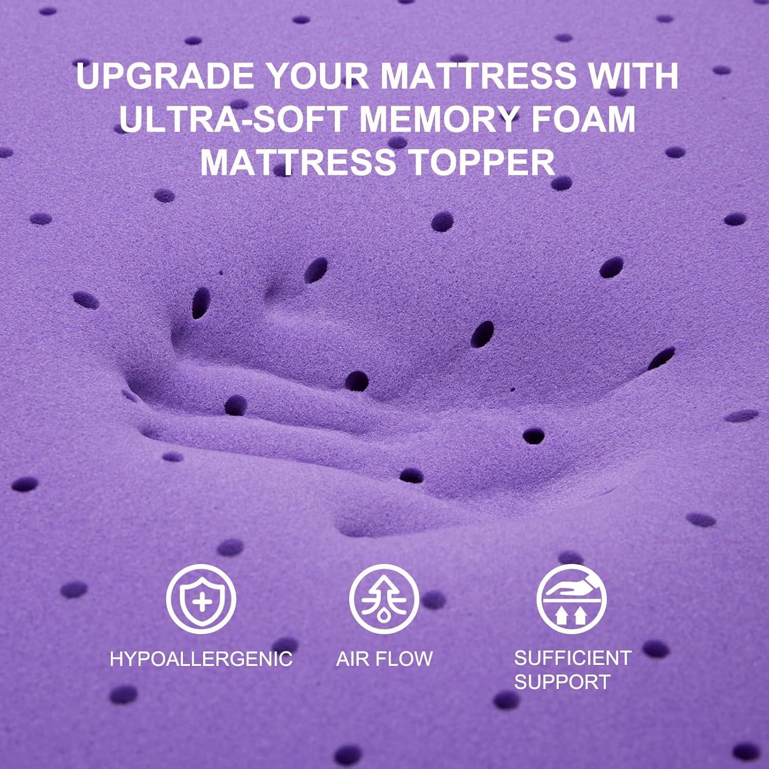 SINWEEK 3 Inch Gel Memory Foam Mattress Topper Ventilated Soft Pressure Relieve Mattress Pad, Breathable Bed Topper, CertiPUR-US Certified, Queen Size