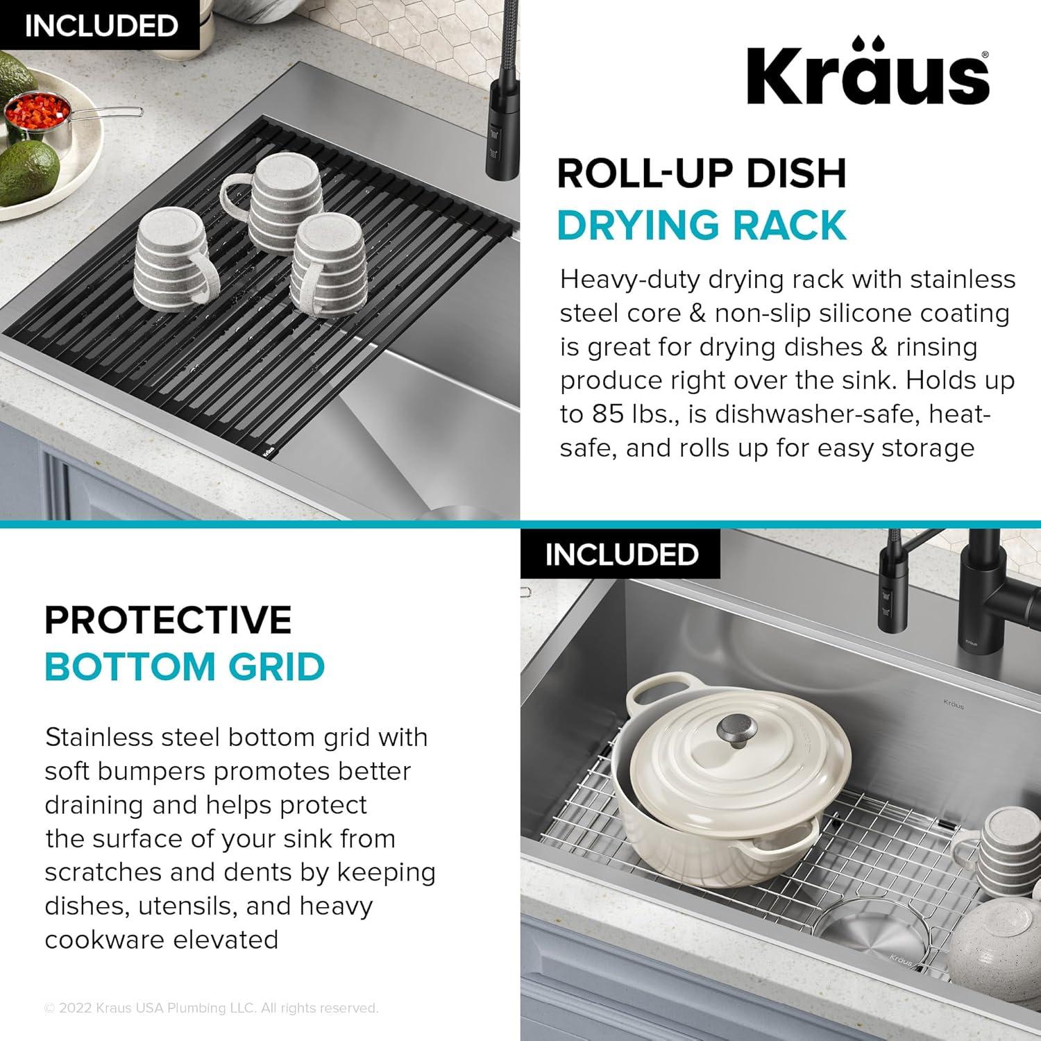 KRAUS Kore Drop-In Workstation 16 Gauge Stainless Steel Single Bowl Kitchen Sink with Accessories