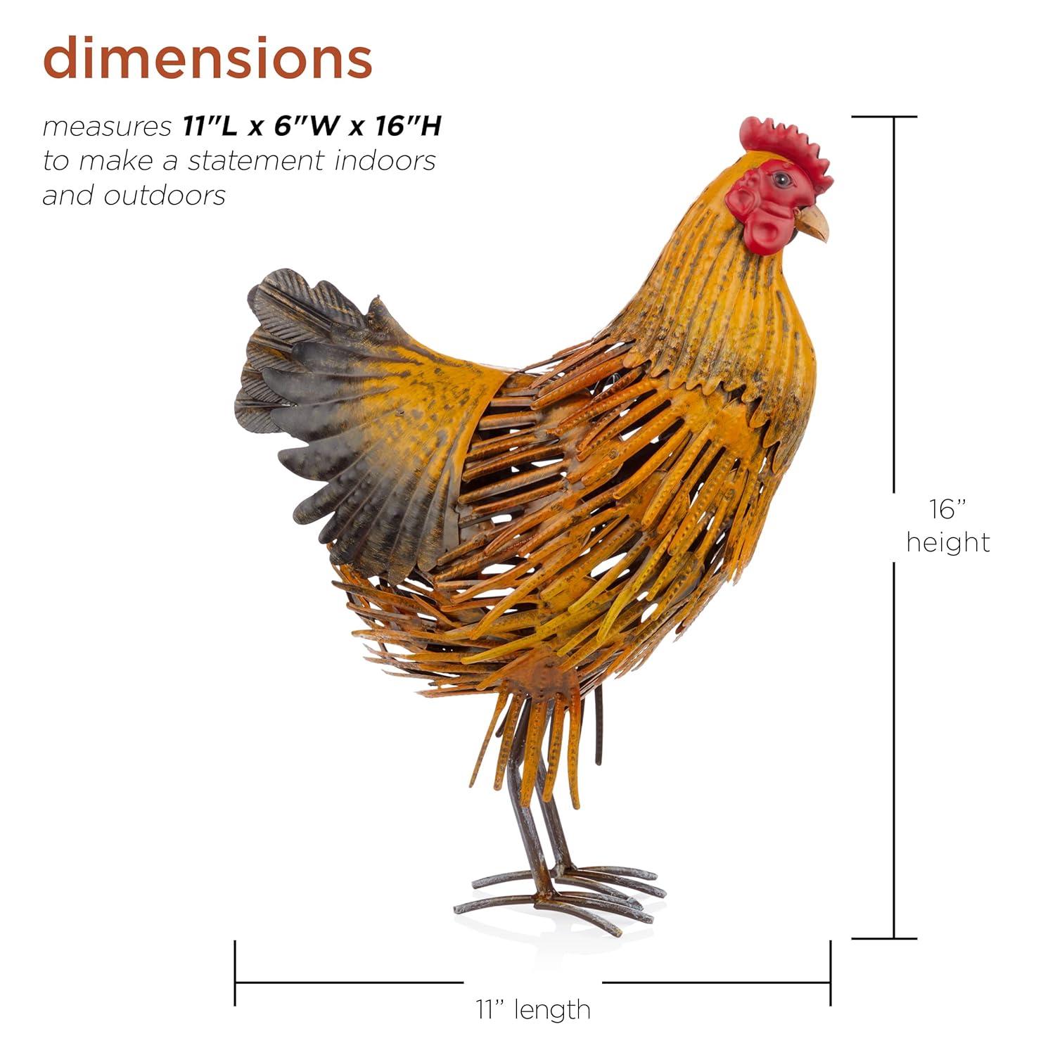16" Indoor/Outdoor Metal Hen Decorative Garden Statue Golden Brown - Alpine Corporation: Iron Crafted Yard Art