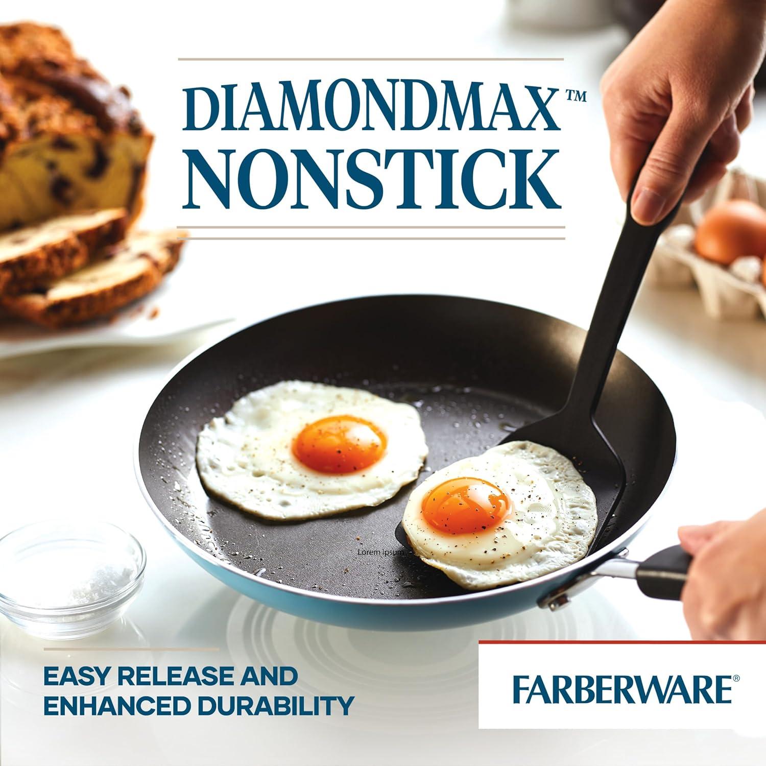 Farberware Cookstart Aluminum DiamondMax Nonstick Cookware Set, 15-Piece, Aqua