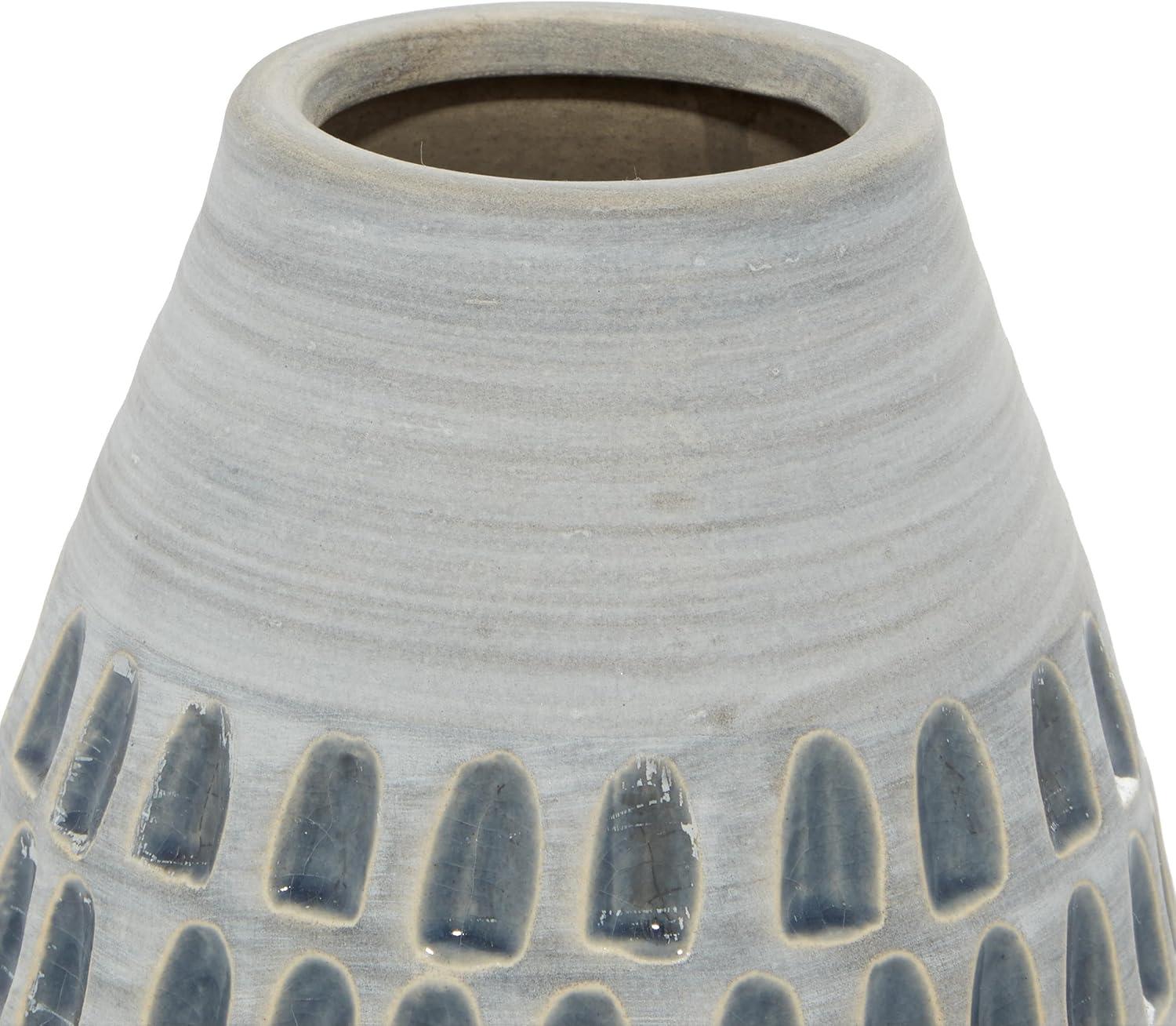 Olivia & May Set of 2 Ceramic Vase Gray - Contemporary Stoneware, Oval Amphora, Tabletop Decor