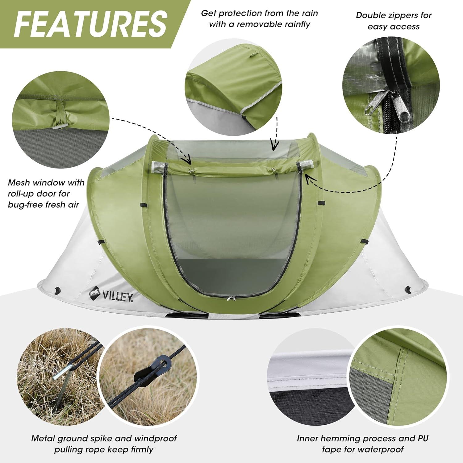 Green and Grey 2-Person Four Season Dome Camping Tent with Carry Bag